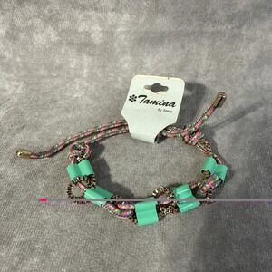 Tamina By Stella Bracelet Adjustable Cord Gold Tone Pink Green